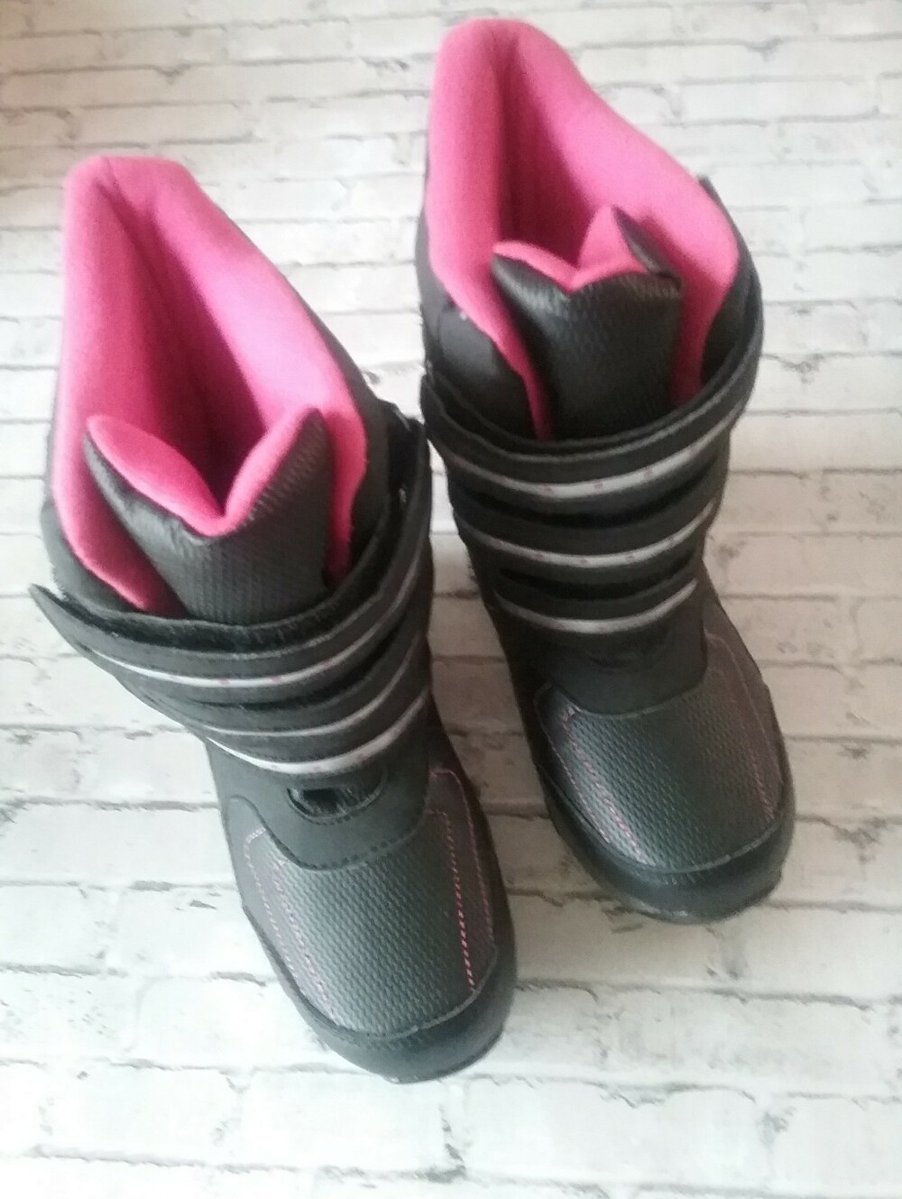 Little Girl’s Black and Pink Winter Boots - Velcro Strap